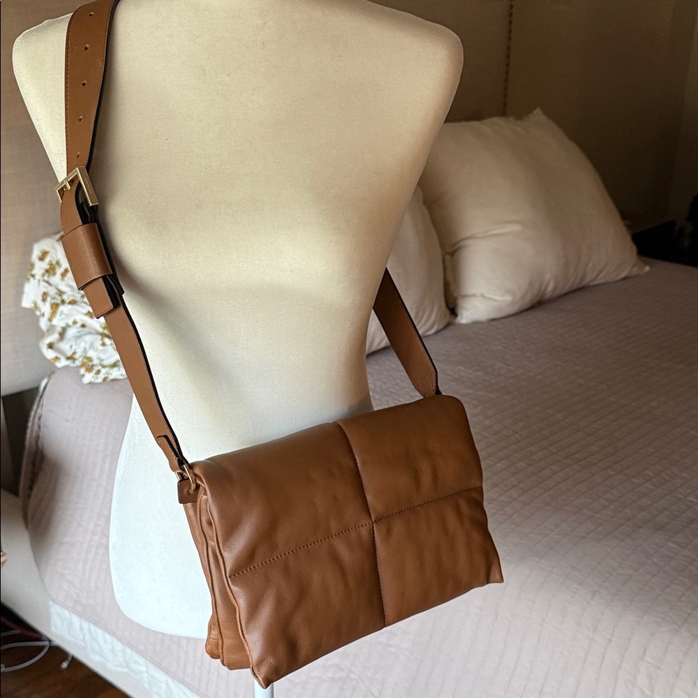 Deep Tan/Chestnut All Saints Ezra Padded Leather Crossbody Bag
